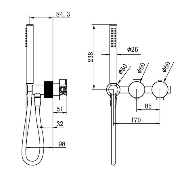 Technical Drawing Nero Opal Progressive Shower System Separate Plate Brushed Nickel NR252003DBN - The Blue Space