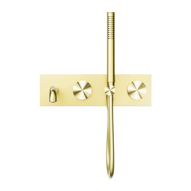 Front Nero Opal Progressive Shower System With Spout 250mm Brushed Gold NR252003A250BG - The Blue Space