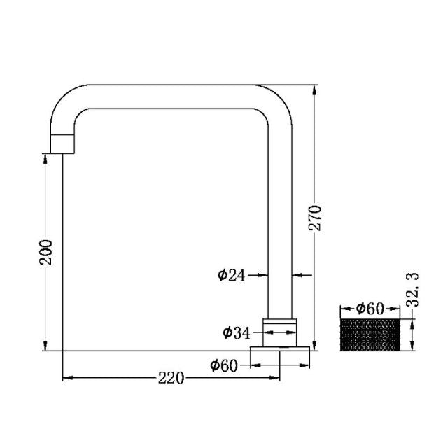 Technical Drawing Nero Opal Progressive Tall Basin Set Brushed Nickel NR252001ABN - The Blue Space