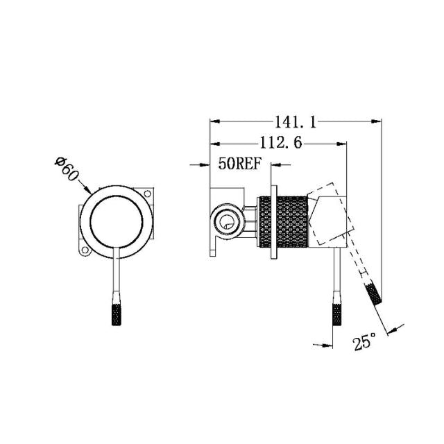 Technical Drawing Nero Opal Shower Mixer 60mm Plate Brushed Bronze NR251909hBZ - The Blue Space