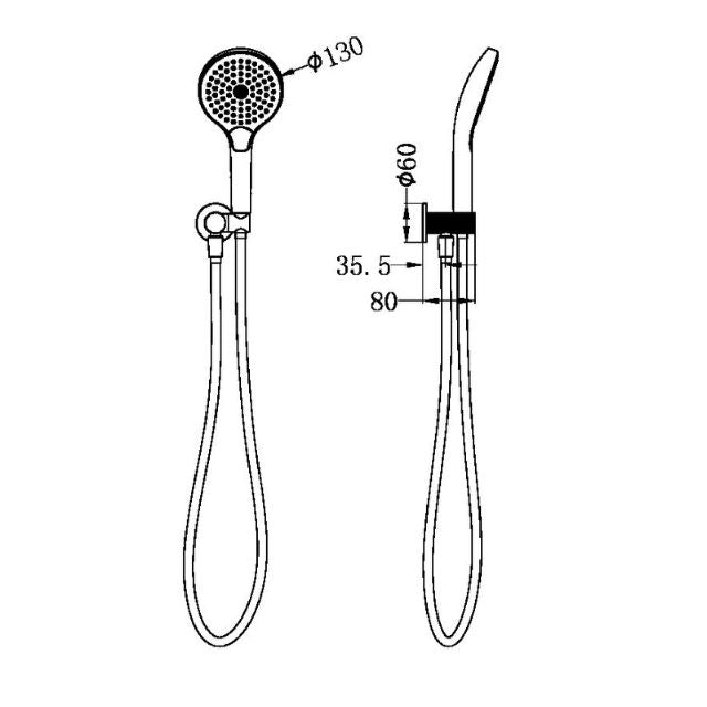 Technical Drawing Nero Opal Shower On Bracket With Air Shower II Brushed Bronze NR251905FBZ - The Blue Space