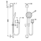 Technical Drawing Nero Rail Shower Chrome NR310CH - The Blue Space