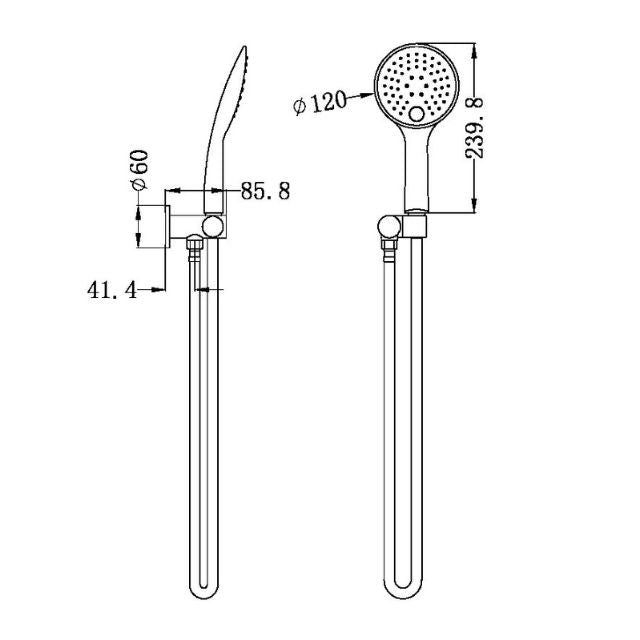 Technical Drawing Nero Rain 3 Function Shower on Bracket Matte Black NR305MB - The Blue Space