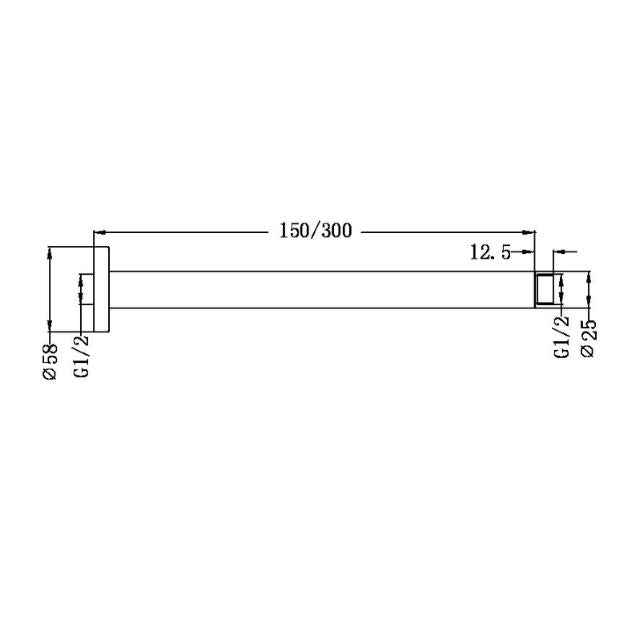 Technical Drawing Nero Round Ceiling Arm 300mm Length Brushed Bronze NR503300BZ - The Blue Space