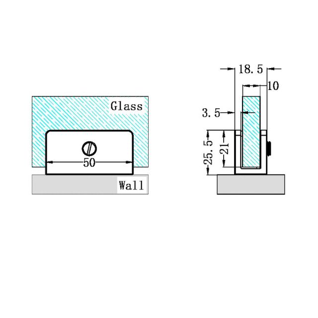 Technical Drawing Nero Shower U-Shaped Bracket 10mm Glass Brushed Bronze NRSH203aBZ - The Blue Space