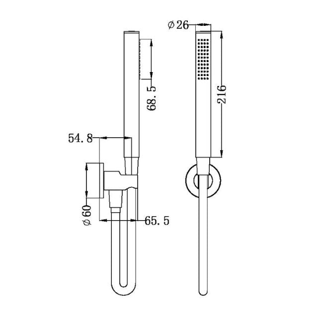 Technical Drawing Nero Slim Shower on Bracket Brushed Bronze NR307BZ - The Blue Space