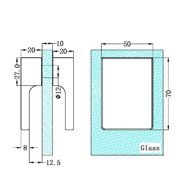 Technical Drawing Nero Square Shower Knob Handle Brushed Gold NRSH302aBG - The Blue Space