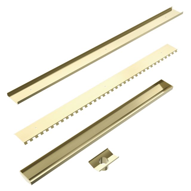 Angle Nero Tile Insert V Channel Floor Grate 50mm Outlet With Hole Saw Brushed Gold NRFG002HSBG - The Blue Space