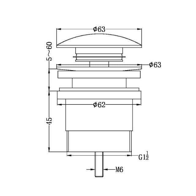 Technical Drawing Nero Universal Pop Up Waste Chrome NRA706CH - The Blue Space