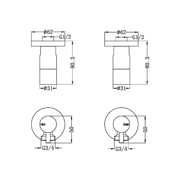 Technical Drawing Nero Washing Machine Tap Set Chrome NR262109dCH - The Blue Space