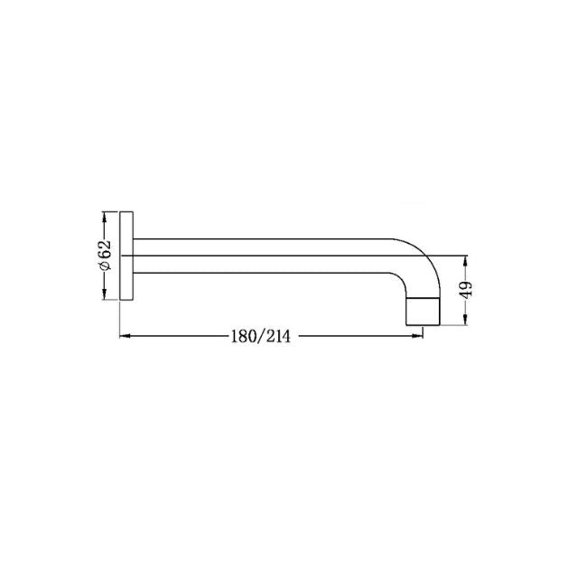 Technical Drawing Nero X Plus Wall Basin Set Spout Only 215mm Matte Black NR201607asMB - The Blue Space