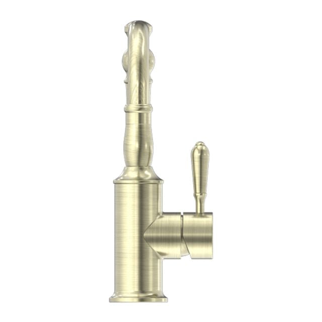 Buy Nero York Basin Mixer Hook Spout With Metal Lever Aged Brass NR69210202AB - The Blue Space