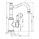 Technical Drawing Nero York Basin Mixer Hook Spout With Metal Lever Aged Brass NR69210202AB - The Blue Space