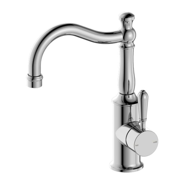 Nero York Basin Mixer Hook Spout With Metal Lever Chrome NR69210202CH - The Blue Space