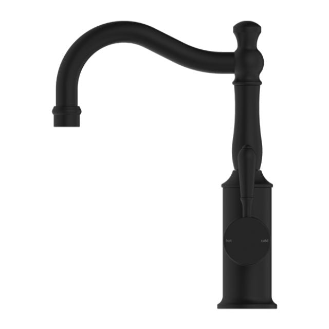 Buy Online Nero York Basin Mixer Hook Spout With Metal Lever Matte Black NR69210202MB - The Blue Space