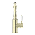 Buy Nero York Basin Mixer Hook Spout With White Porcelain Lever Aged Brass NR69210201AB - The Blue Space