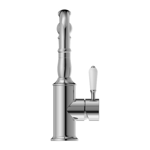 Buy Nero York Basin Mixer Hook Spout With White Porcelain Lever Chrome NR69210201CH - The Blue Space