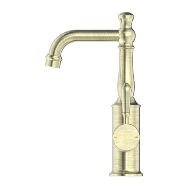 Buy Online Nero York Basin Mixer With Metal Lever Aged Brass NR69210102AB - The Blue Space