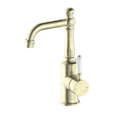 Nero York Basin Mixer With White Porcelain Lever Aged Brass NR69210101AB - The Blue Space