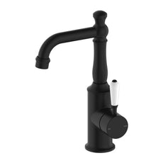 Nero York Basin Mixer With White Porcelain Lever Matte Black NR69210101MB - The Blue Space