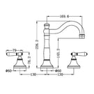 Technical Drawing Nero York Basin Set With Metal Lever Aged Brass NR692102a02AB - The Blue Space