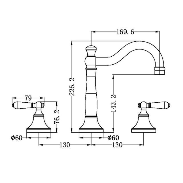 Technical Drawing Nero York Basin Set With Metal Lever Aged Brass NR692102a02AB - The Blue Space