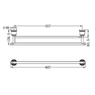 Technical Drawing Nero York Double Towel Rail 600mm Chrome NR6924dCH - The Blue Space