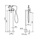 Technical Drawing Nero York Freestanding Bath Set With Metal Hand Shower Aged Brass NR692103a02AB - The Blue Space