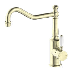 Nero York Kitchen Mixer Hook Spout With White Porcelain Lever Aged Brass NR69210701AB - The Blue Space