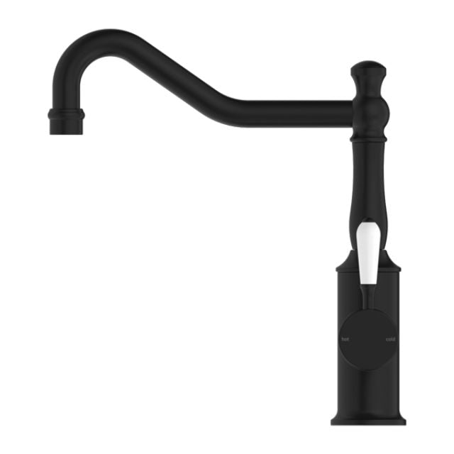 Buy Nero York Kitchen Mixer Hook Spout With White Porcelain Lever Matte Black NR69210701MB - The Blue Space