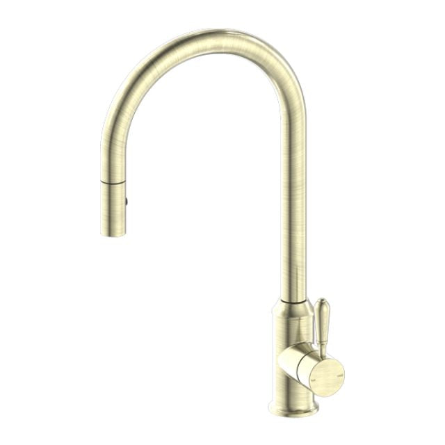 Nero York Pull Out Sink Mixer with Vegie Spray Function with Metal Lever Aged Brass NR69210802AB - The Blue Space