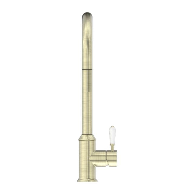 Buy Nero York Pull Out Sink Mixer With Vegie Spray Function With White Porcelain Lever Aged Brass NR69210801AB - The Blue Space