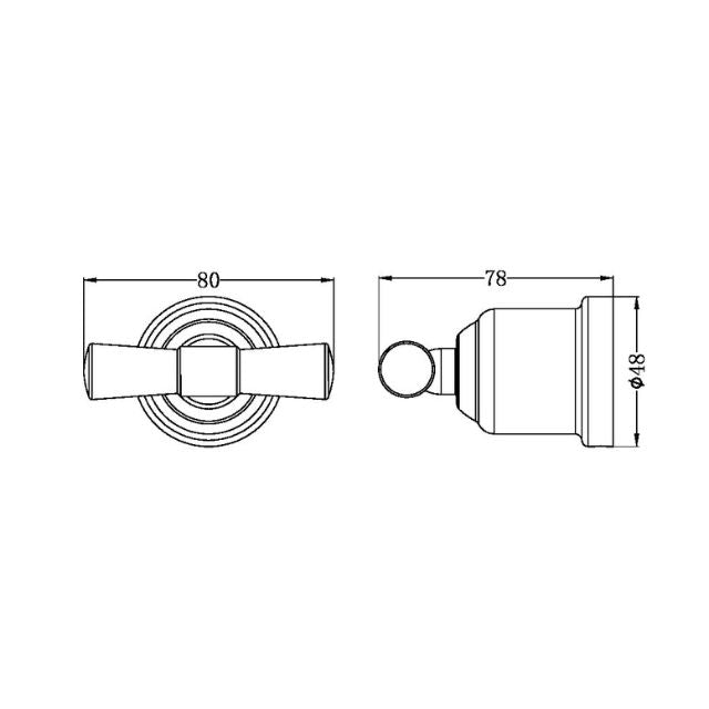 Technical Drawing Nero York Robe Hook Chrome NR6982CH - The Blue Space