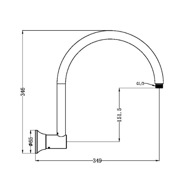 Technical Drawing Nero York Shower Arm Aged Brass NR508AB - The Blue Space