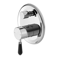 Nero York Shower Mixer With Diverter With Black Porcelain Lever Chrome NR692109a03CH - The Blue Space