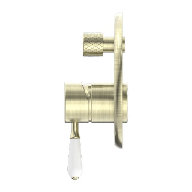 Buy Online Nero York Shower Mixer With Diverter With White Porcelain Lever Aged Brass NR692109a01AB - The Blue Space