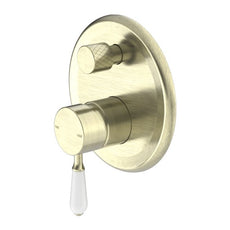 Nero York Shower Mixer With Diverter With White Porcelain Lever Aged Brass NR692109a01AB - The Blue Space