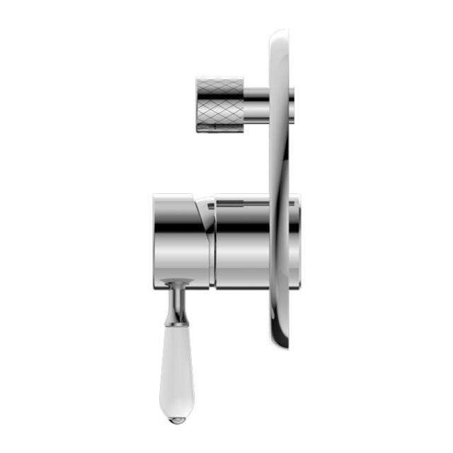 Buy Nero York Shower Mixer With Diverter With White Porcelain Lever Chrome NR692109a01CH - The Blue Space