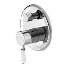 Nero York Shower Mixer With Diverter With White Porcelain Lever Chrome NR692109a01CH - The Blue Space