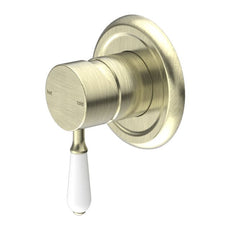 Nero York Shower Mixer With White Porcelain Lever Aged Brass NR69210901AB - The Blue Space