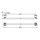 Technical Drawing Nero York Single Towel Rail 600mm Chrome NR6924CH - The Blue Space