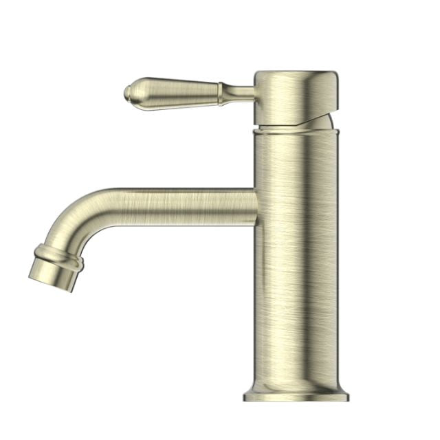 Nero York Straight Basin Mixer With Metal Lever Aged Brass