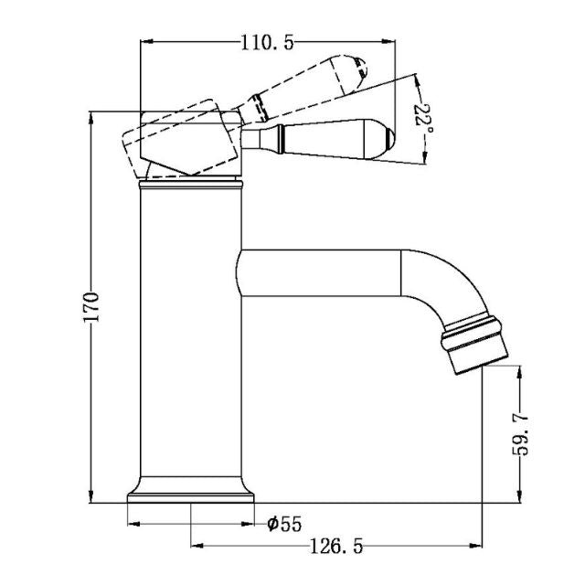 Nero York Straight Basin Mixer With Metal Lever Aged Brass