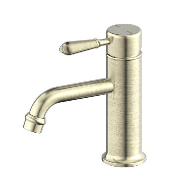 Nero York Straight Basin Mixer With Metal Lever Aged Brass