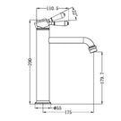 Technical Drawing Nero York Straight Tall Basin Mixer With Metal Lever Chrome NR692101a02CH - The Blue Space