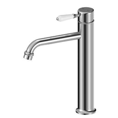 Nero York Straight Tall Basin Mixer With White Porcelain Lever Chrome NR692101a01CH - The Blue Space