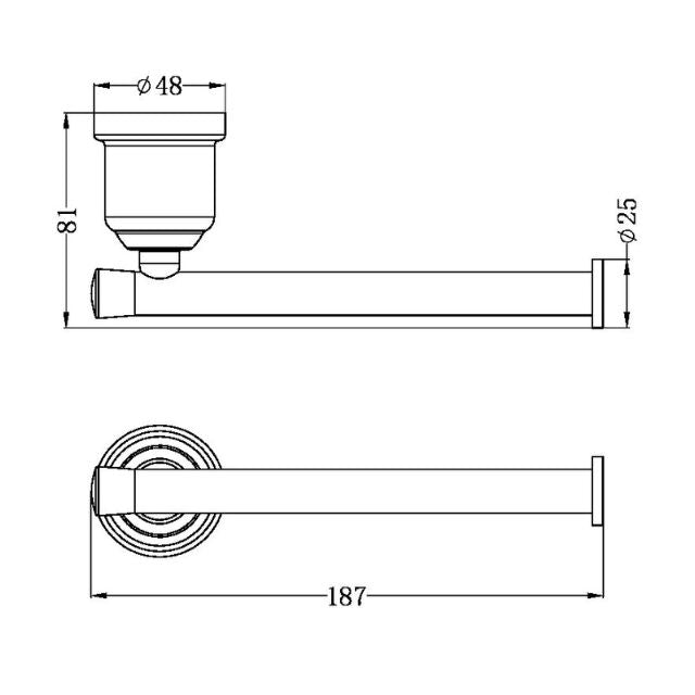 Technical Drawing Nero York Toilet Roll Holder Aged Brass NR6986AB - The Blue Space