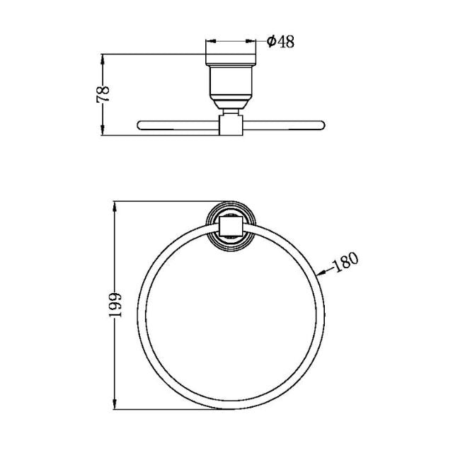 Technical Drawing Nero York Towel Ring Aged Brass NR6980AB - The Blue Space