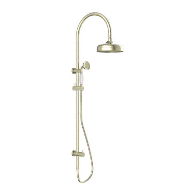 Nero York Twin Shower With White Porcelain Hand Shower Aged Brass NR69210501AB - The Blue Space