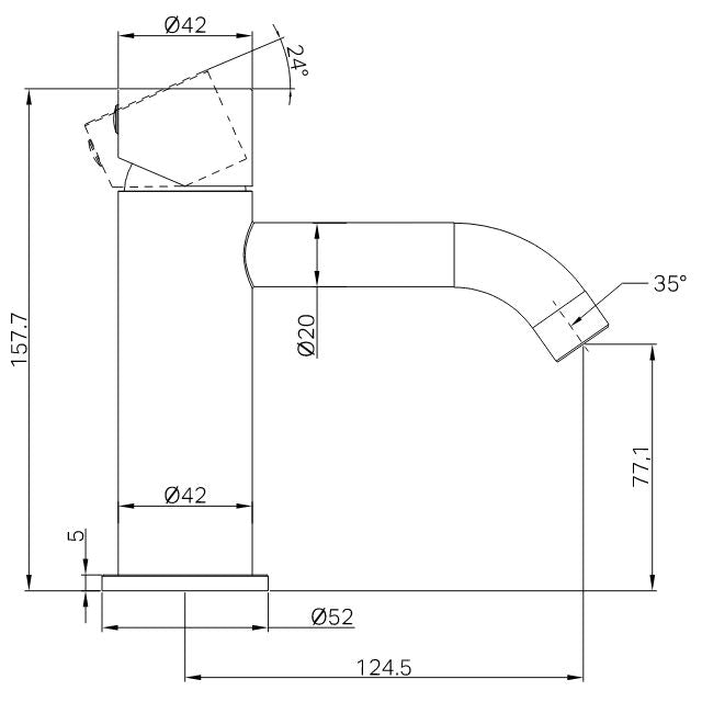 Technical Drawing Nero Zen SS316L Basin Mixer Handless Brushed Bronze NR162201bBZ - The Blue Space